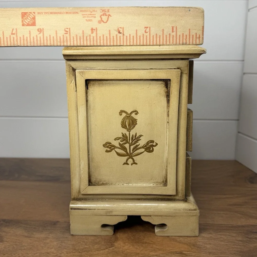 VTG Wooden Florentine Music Box Jewelry Trinket 3 Drawers MCM Japan Cottagecore